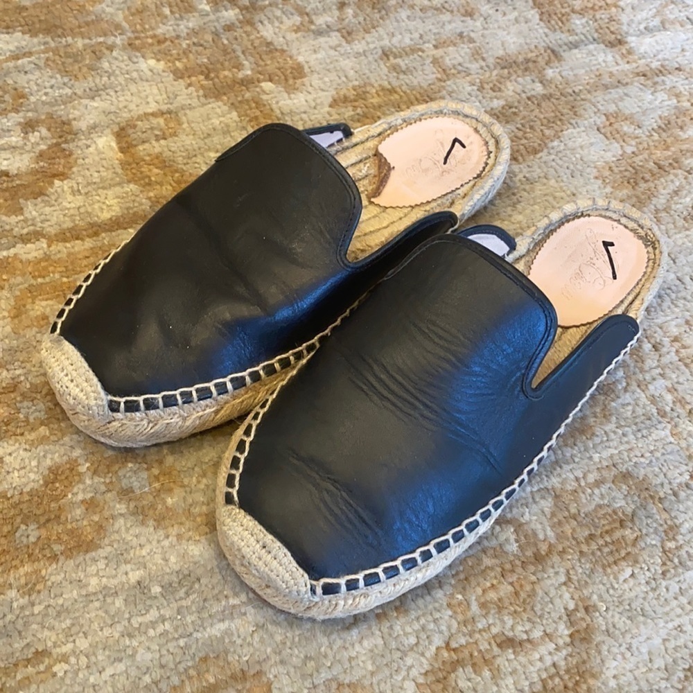 J.crew Leather espadrille mules black preowned